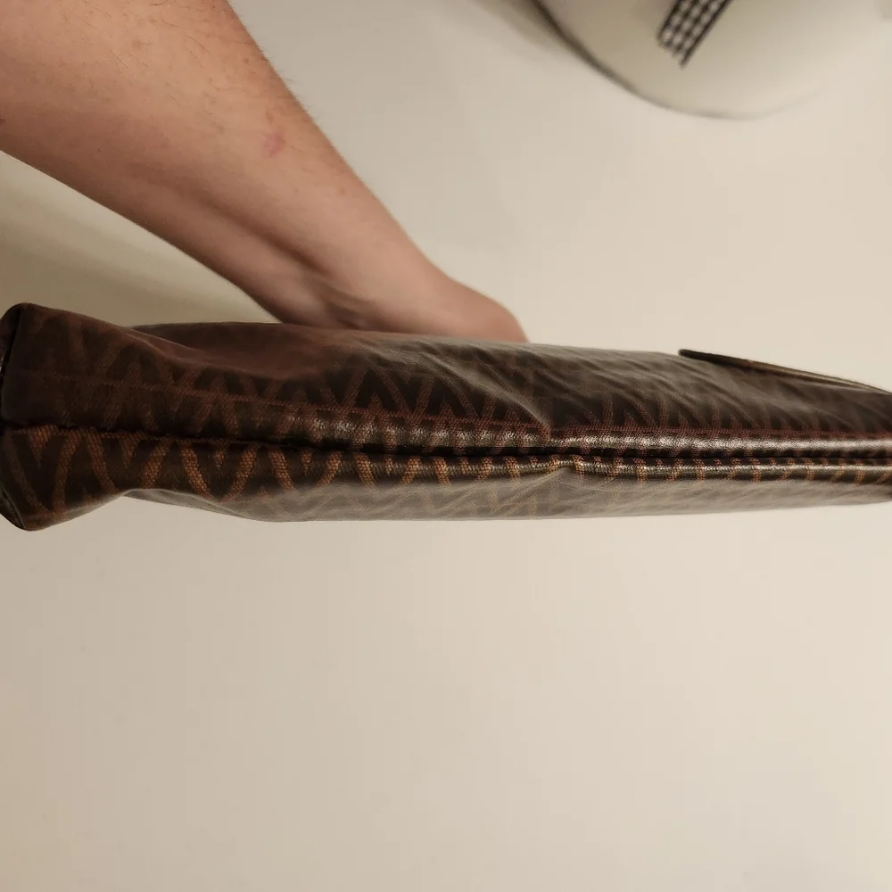 Mario Valentino Vintage Brown Clutch- Gold Logo W/Leather Accents EUC- Italy - Picture 9 of 12